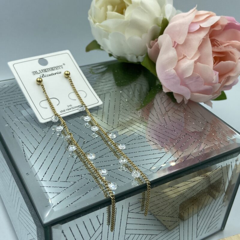 Kolczyki łańcuszek kamyki 316L złote