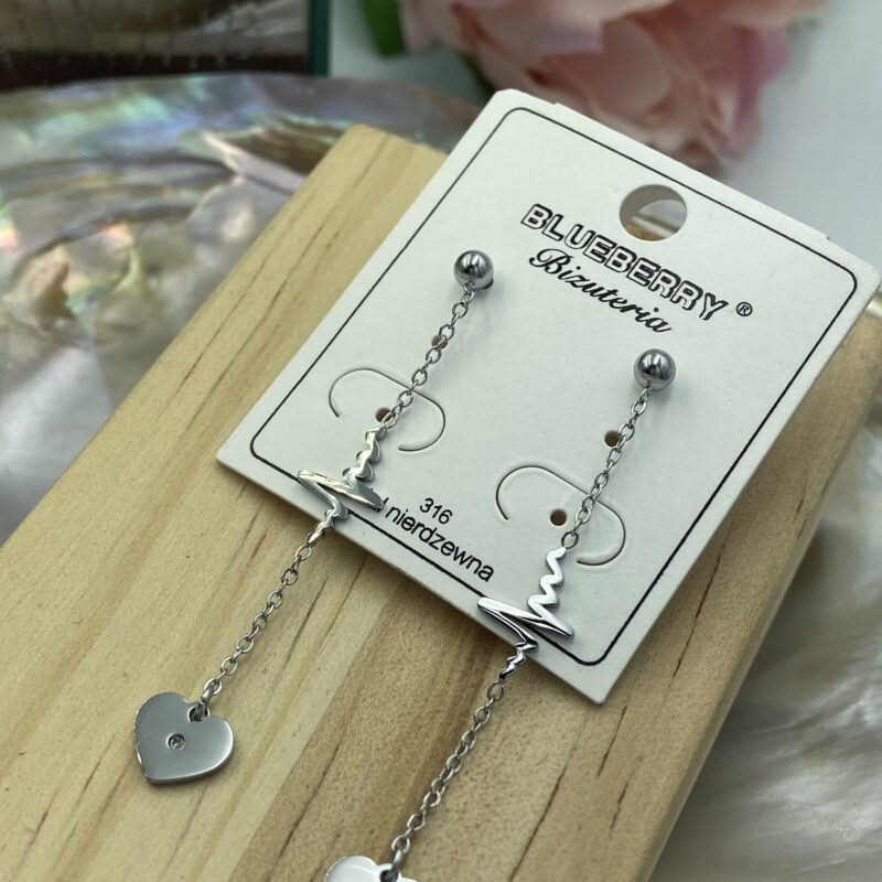 Kolczyki linia życia serce 316L srebrne