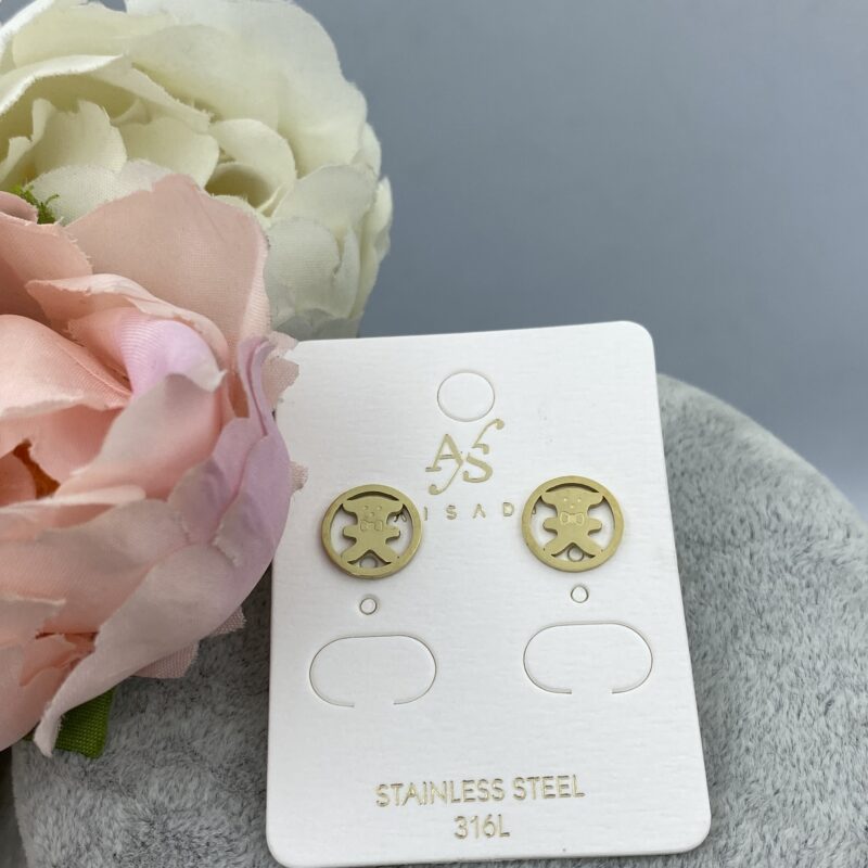 Kolczyki miś misie kółko stal 316L złote