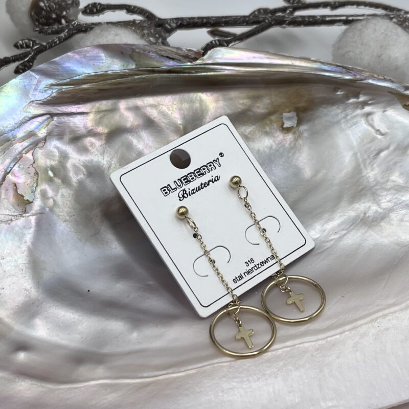 Kolczyki  kółka krzyżyki stal 316L złote