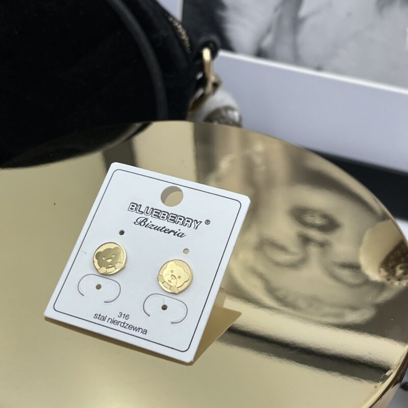 Kolczyki miś misie stal 316L złote