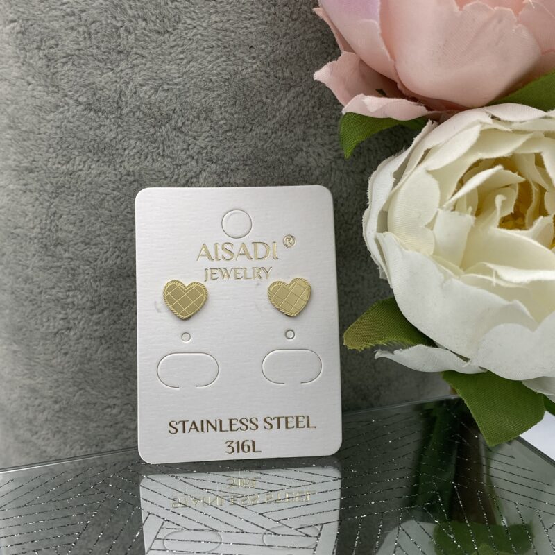 Kolczyki serce serca kratka stal 316L złote
