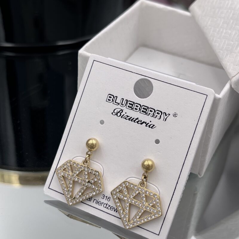 Kolczyki diamenty cyrkonie złote 316L