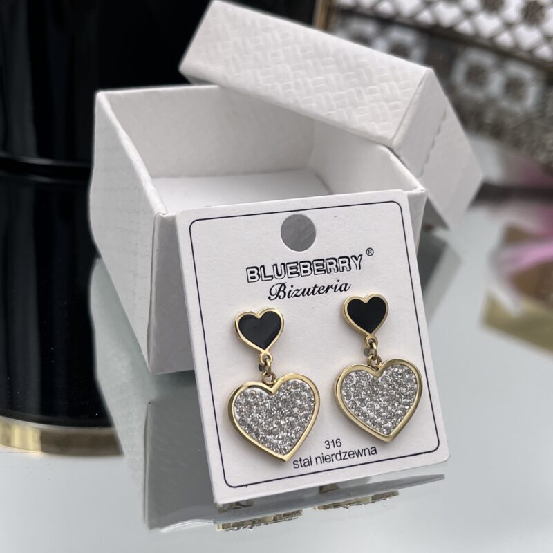 Kolczyki serce serca cyrkonie złote 316L