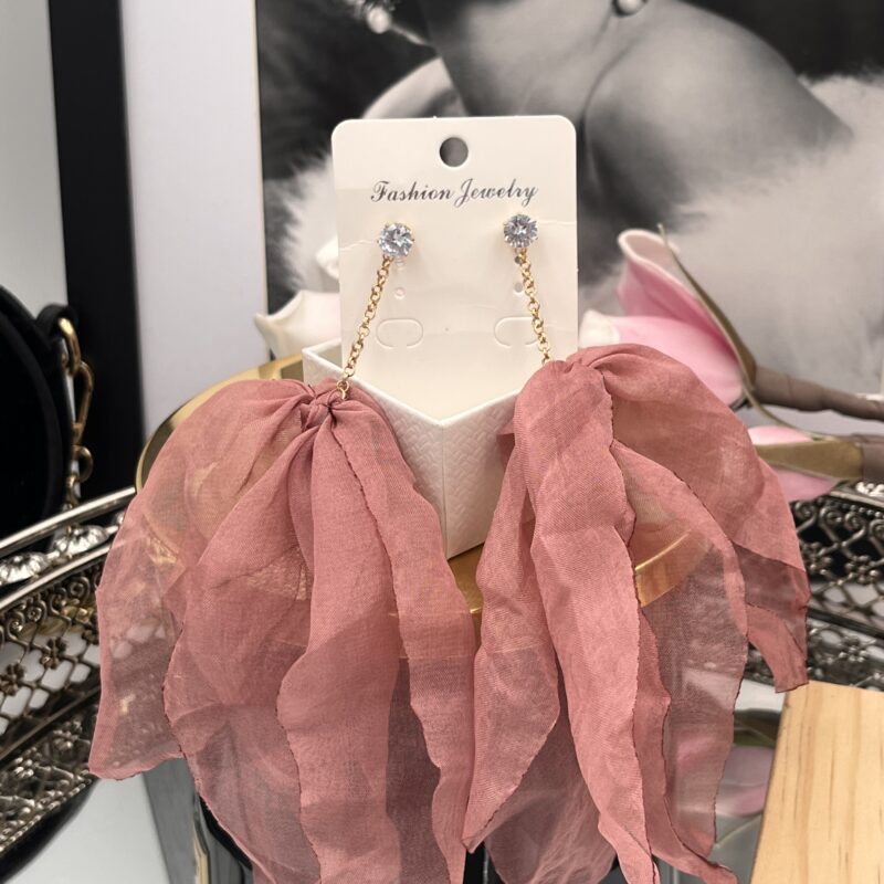 Kolczyki satynowe różowe długie stal nierdzewna