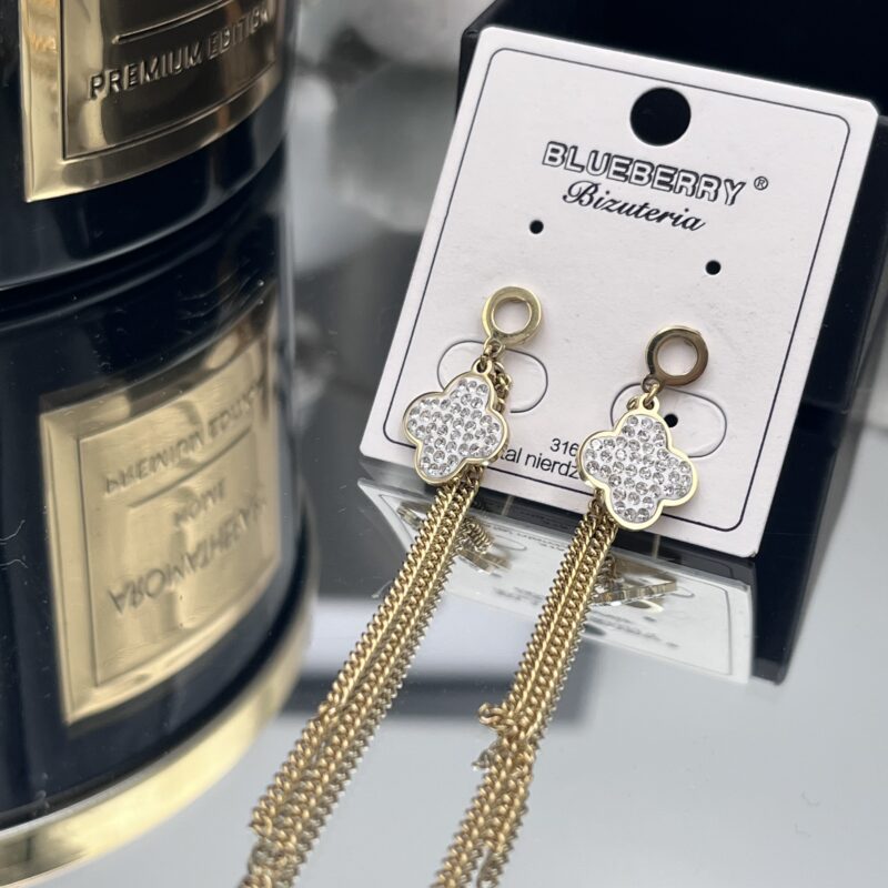 Kolczyki koniczyna cyrkonie 316L złote