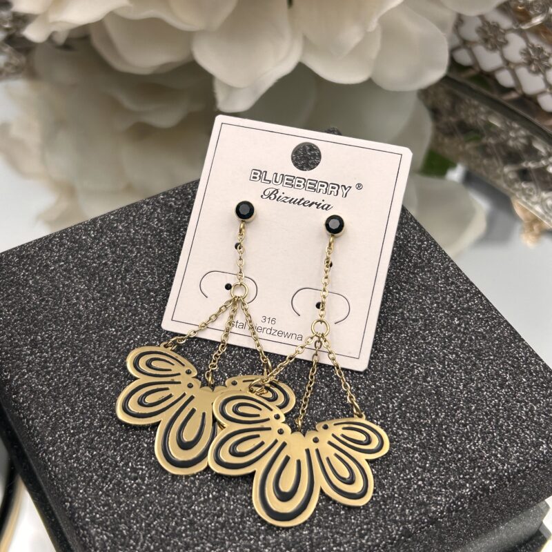 Kolczyki kwiat czarna cyrkonia stal 316L