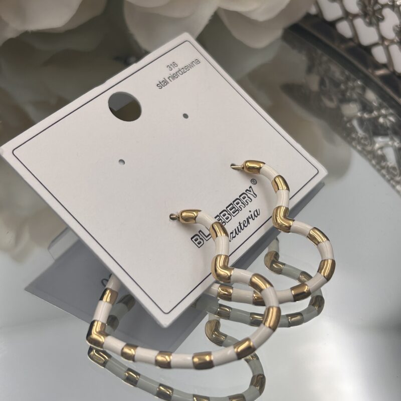 Kolczyki białe serce serca złote stal 316L