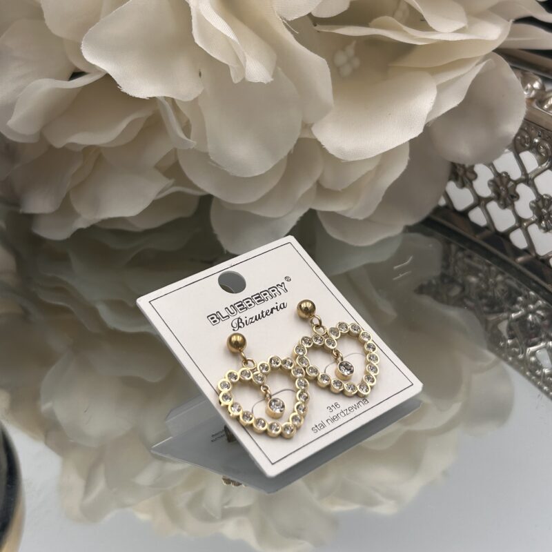 Kolczyki serca serduszka cyrkonie złote stal 316L