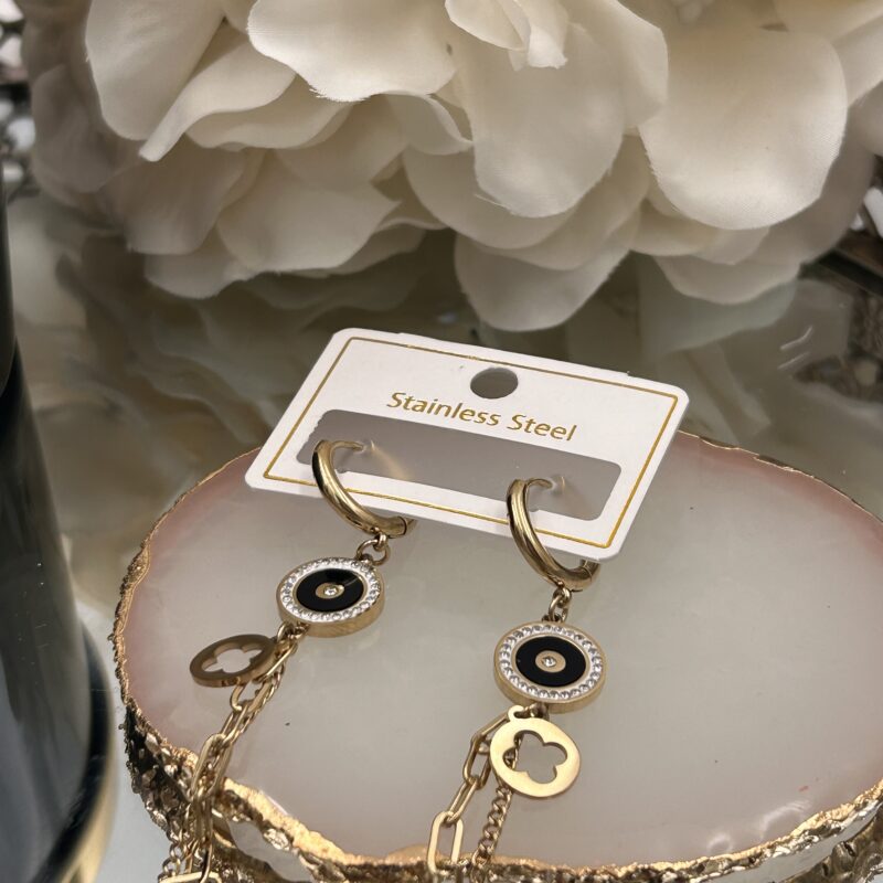 Kolczyki kółka koniczynka kwiatek cyrkonie łańcuszki złote stal 316L