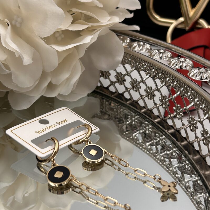 Kolczyki kółka koniczynka kwiatek łańcuszek złote stal 316L