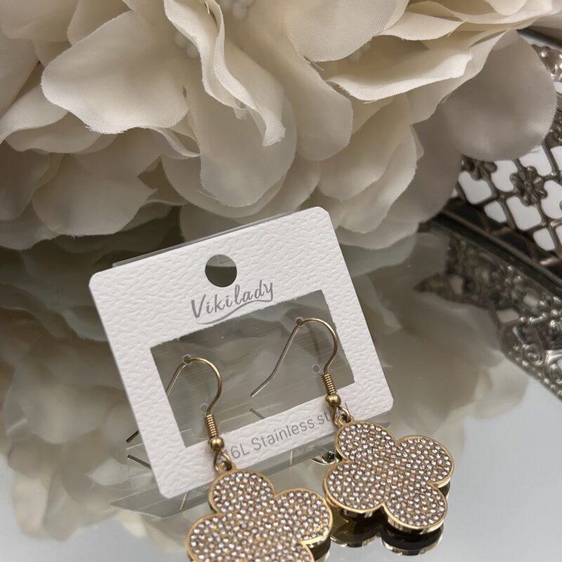 Kolczyki koniczynka kwiatek cyrkonie złote stal 316L