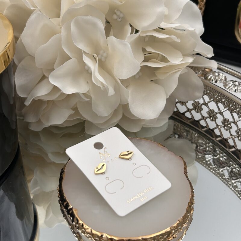 Kolczyki usta cyrkonia złote stal 316L