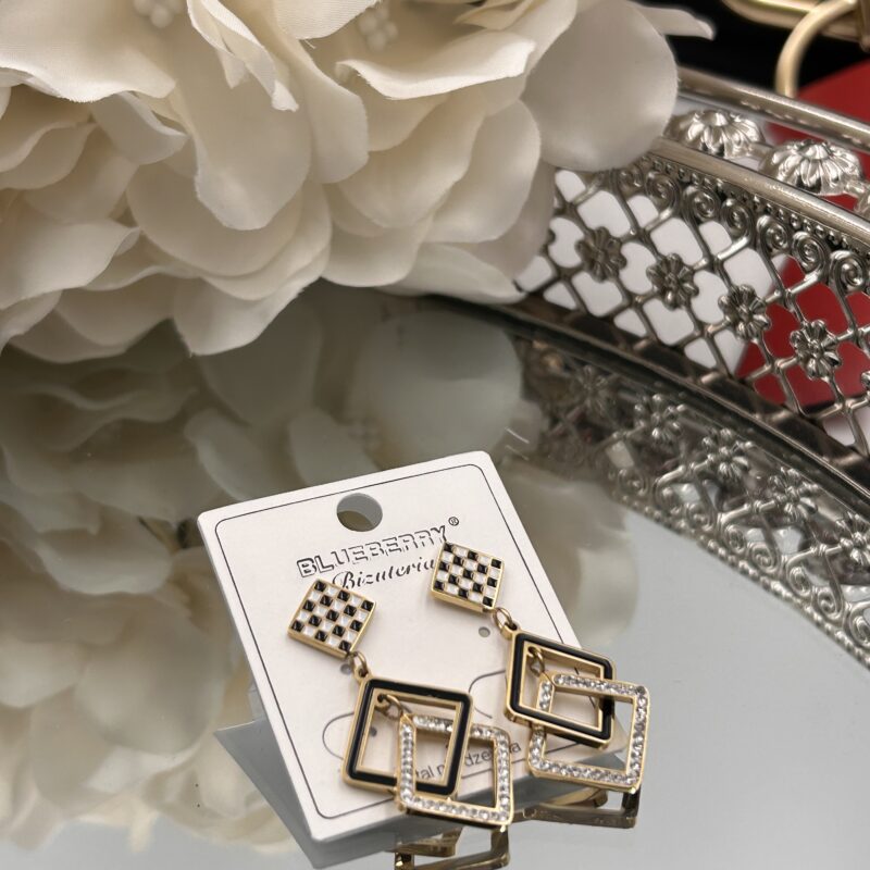 Kolczyki złote romby kwadraty szachownica cyrkonie stal 316L