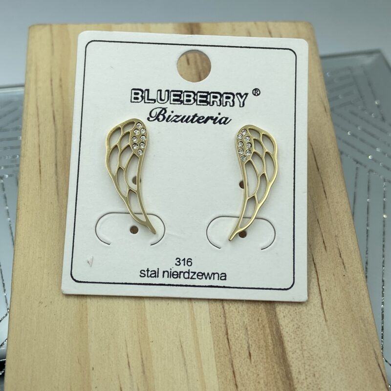 Kolczyki złote skrzydła cyrkonie stal 316L ażur