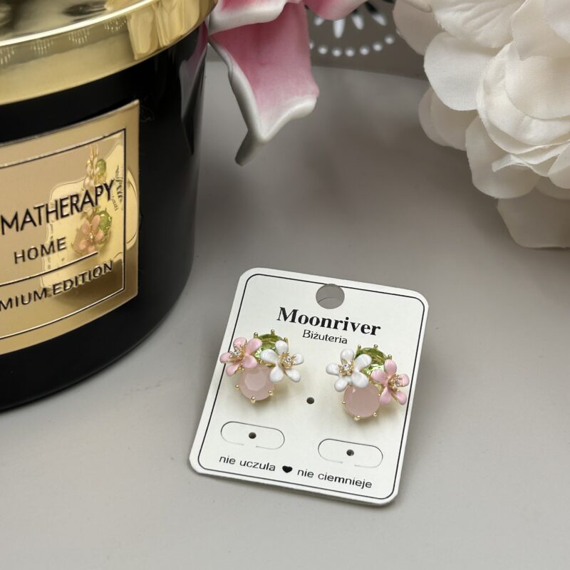 Kolczyki kwiat kwiatek kamienie cyrkonie złote stal 316L