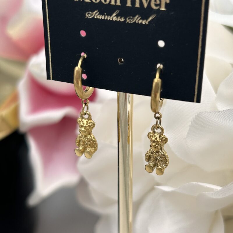 Kolczyki miś misie kółka złote stal 316L