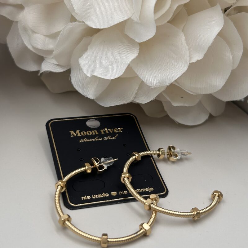 Kolczyki koła półkola śrubka nakrętka 3,8 cm stal 316L złote