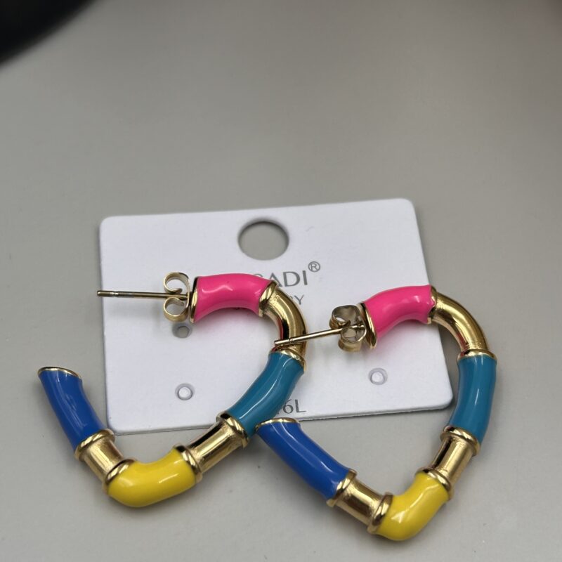 Kolczyki kolorowe serca serduszka złote stal 316L