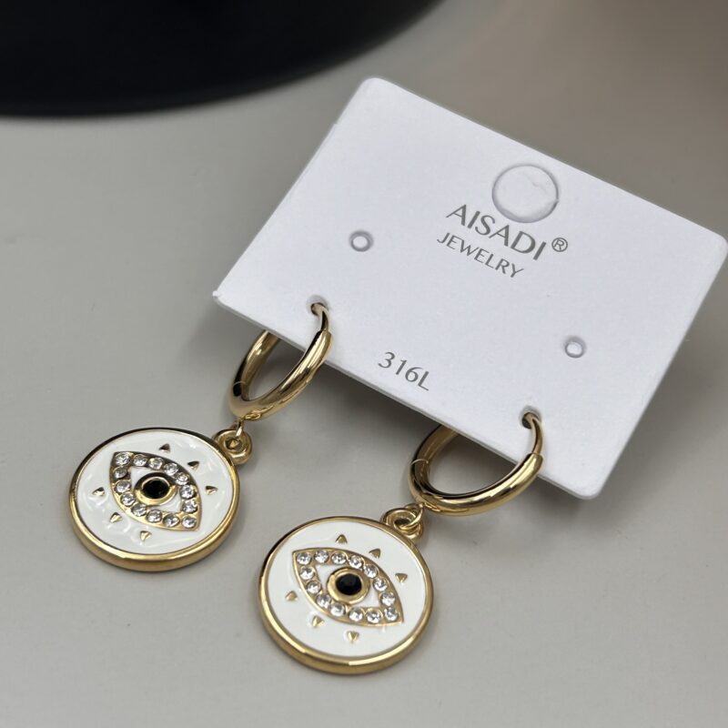 Kolczyki koła kółka oko proroka cyrkonie złote stal 316L