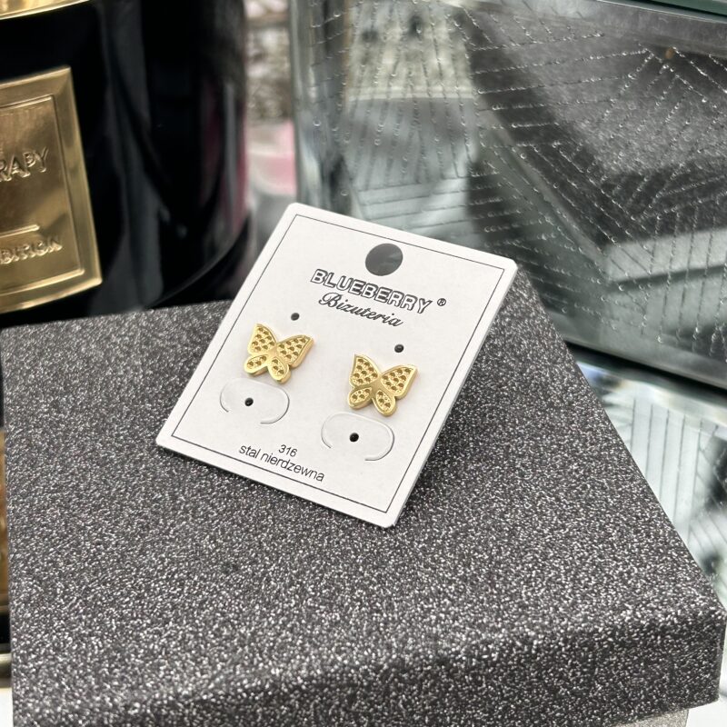 Kolczyki motyl motylki stal 316L złote