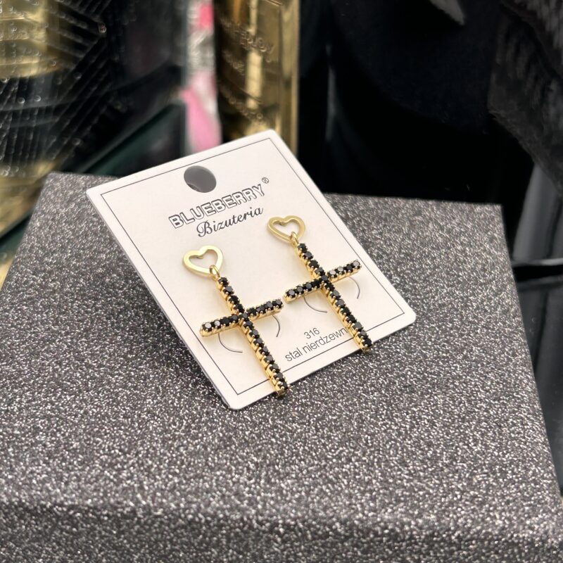 Kolczyki krzyże cyrkonie serca stal 316L