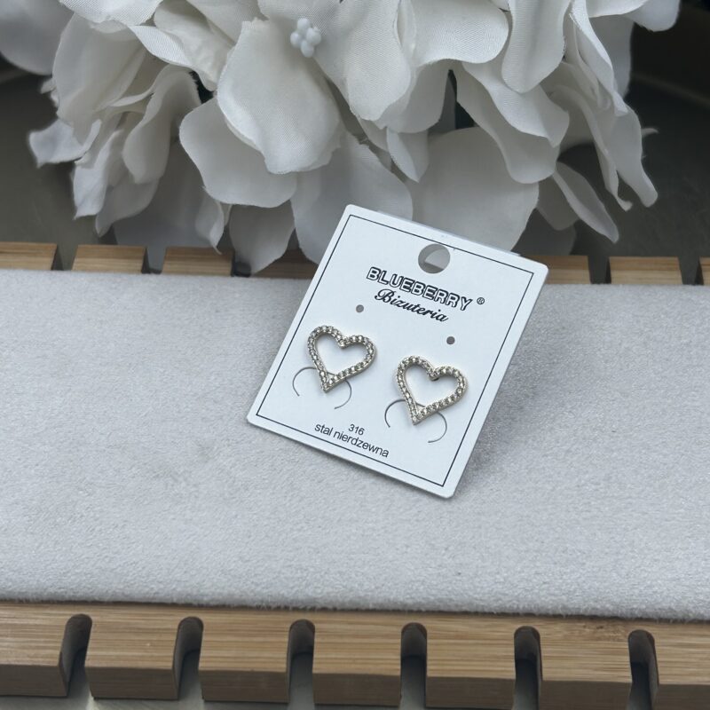 Kolczyki serce serca cyrkonie stal 316L złote