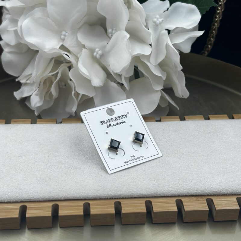 Kolczyki kamyk cyrkonia kwadrat stal 316L złote