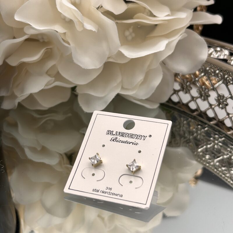 Kolczyki klasyczne kamień cyrkonia stal 316L złote