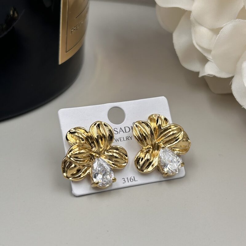 Kolczyki kwiat kwiaty kamień złote stal 316L