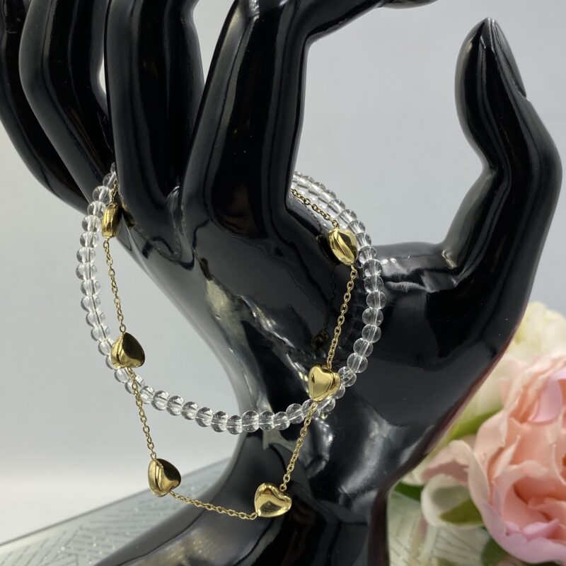 Bransoletka serca koraliki stal 316L złota