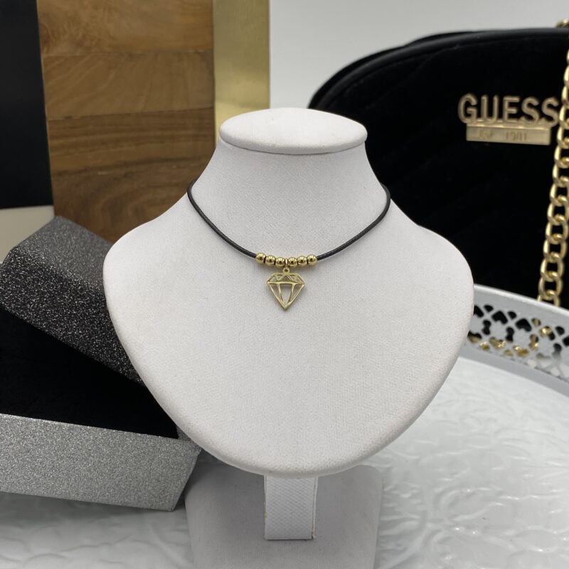 Bransoletka diament czarny sznurek 316L