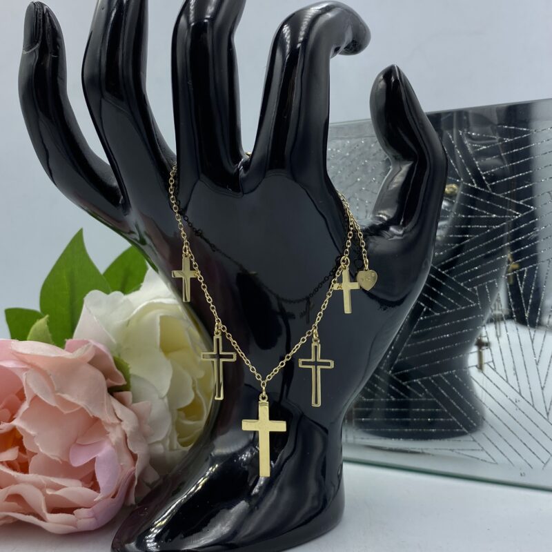 Bransoletka krzyż krzyżyki stal 316L złota