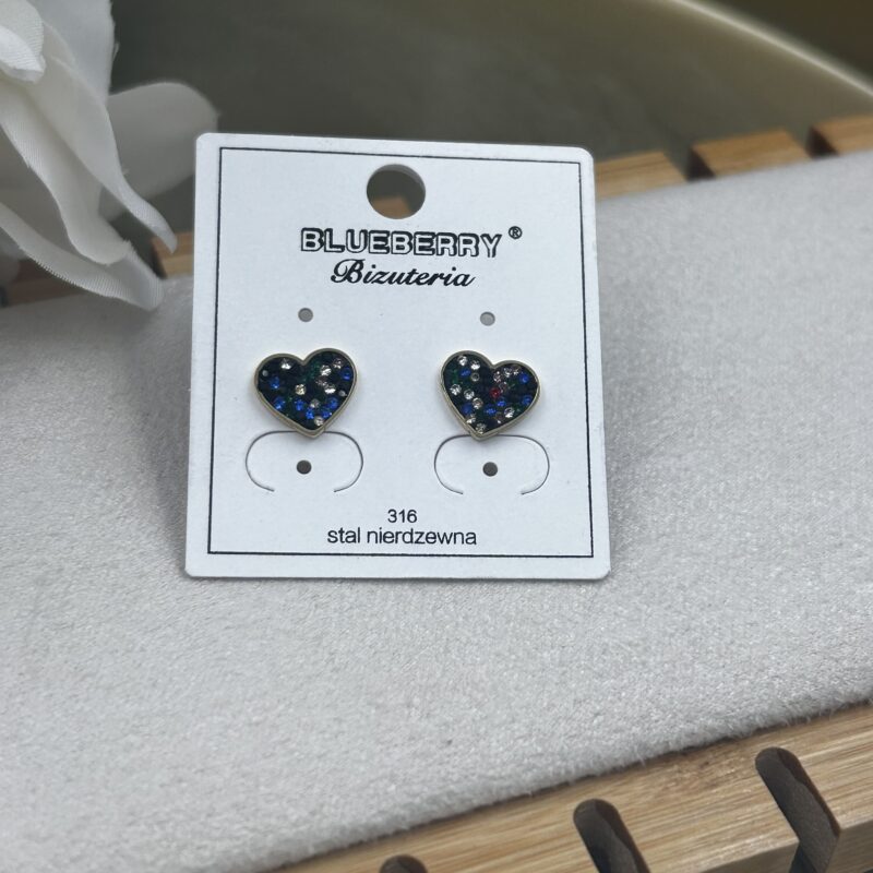 Kolczyki serce serca serduszka kolorowe cyrkonie stal 316L złote