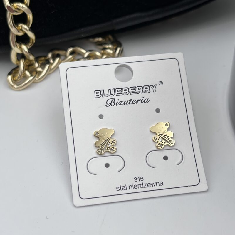 Kolczyki miś misie ażur cyrkonia stal 316L złote
