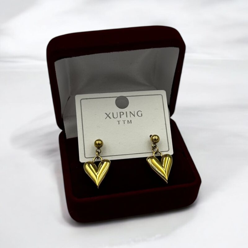 Kolczyki wiszące serce serca stal chirurgiczna 316L złote