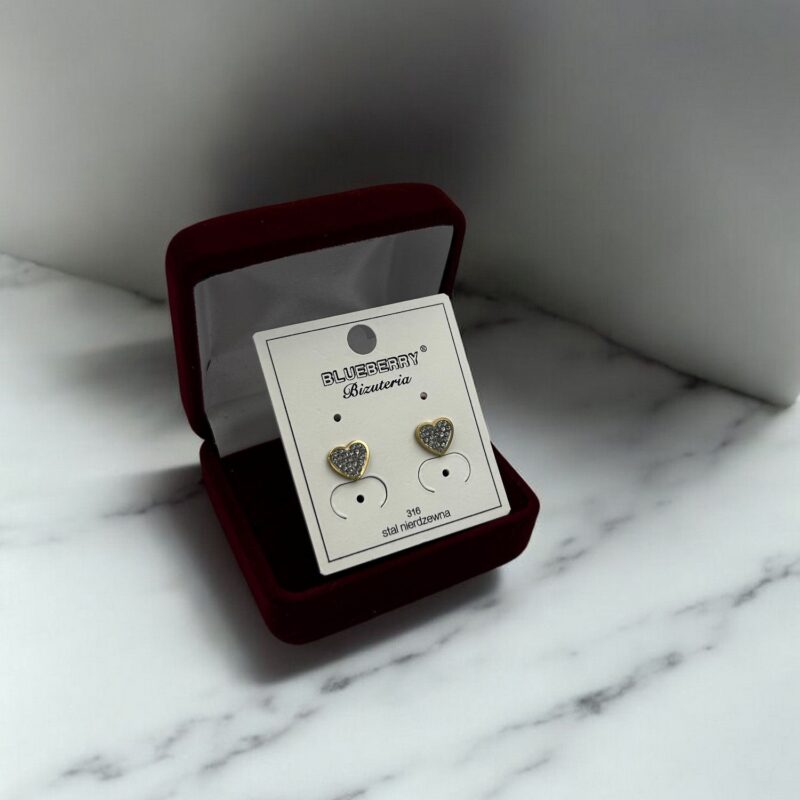 Kolczyki serce serca serduszka cyrkonie stal 316L złote