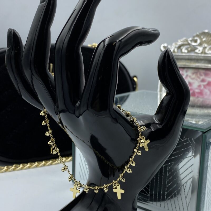 Bransoletka kuleczki stal 316L krzyżyk