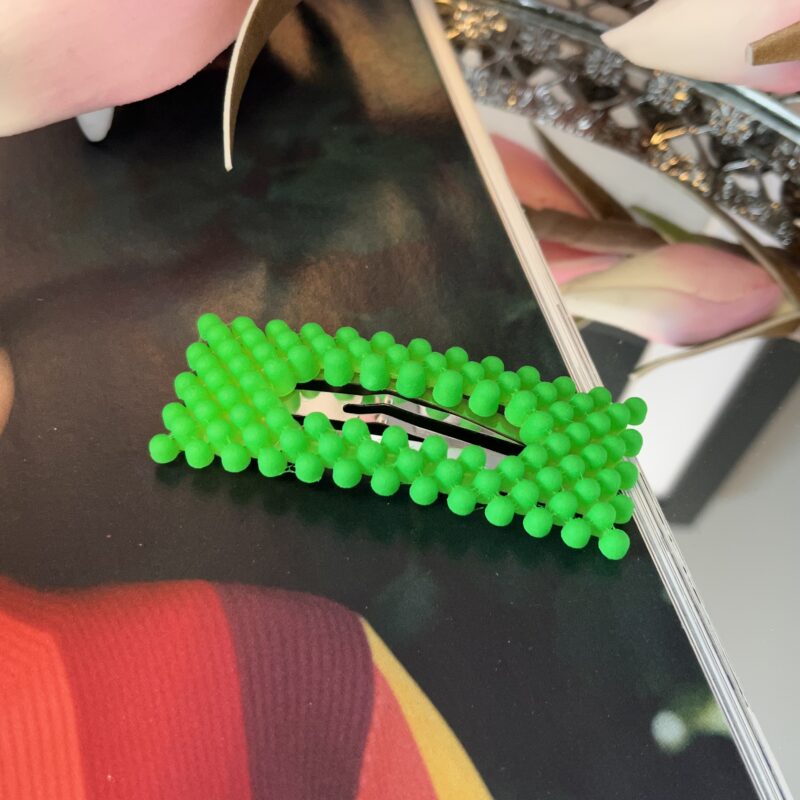 Spinka stalowa prostokątna kuleczki neon zielona