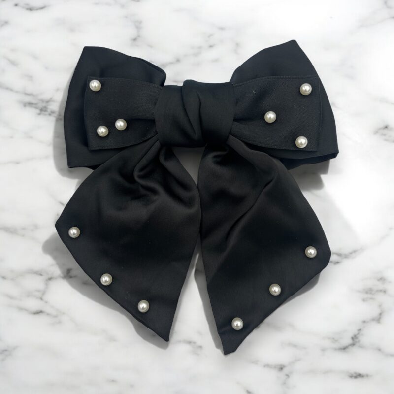 Spinka do włosów klamra DUŻA czarna kokarda okolicznościowa koraliki