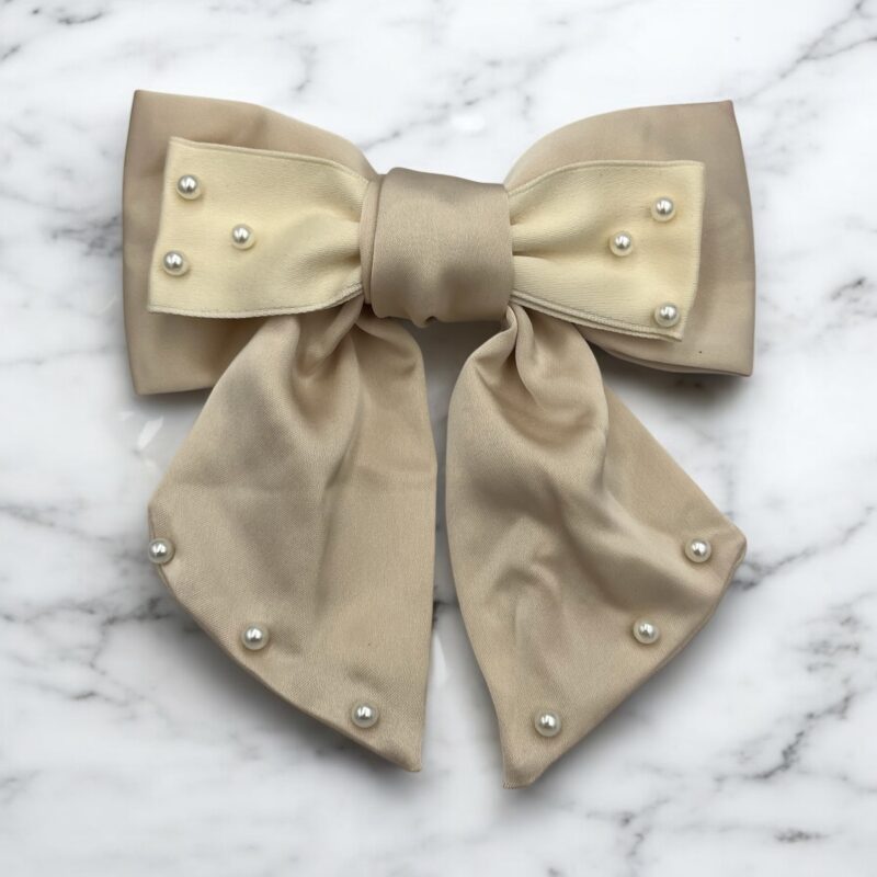 Spinka do włosów klamra DUŻA beżowa kokarda okolicznościowa koraliki