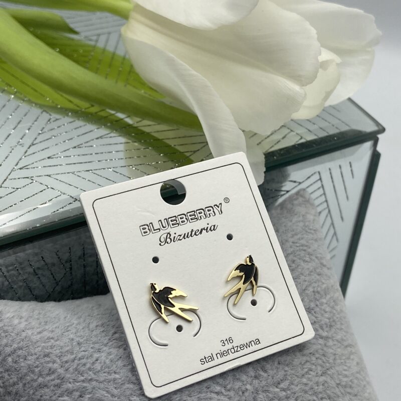 Kolczyki czarna jaskółka stal 316L złote
