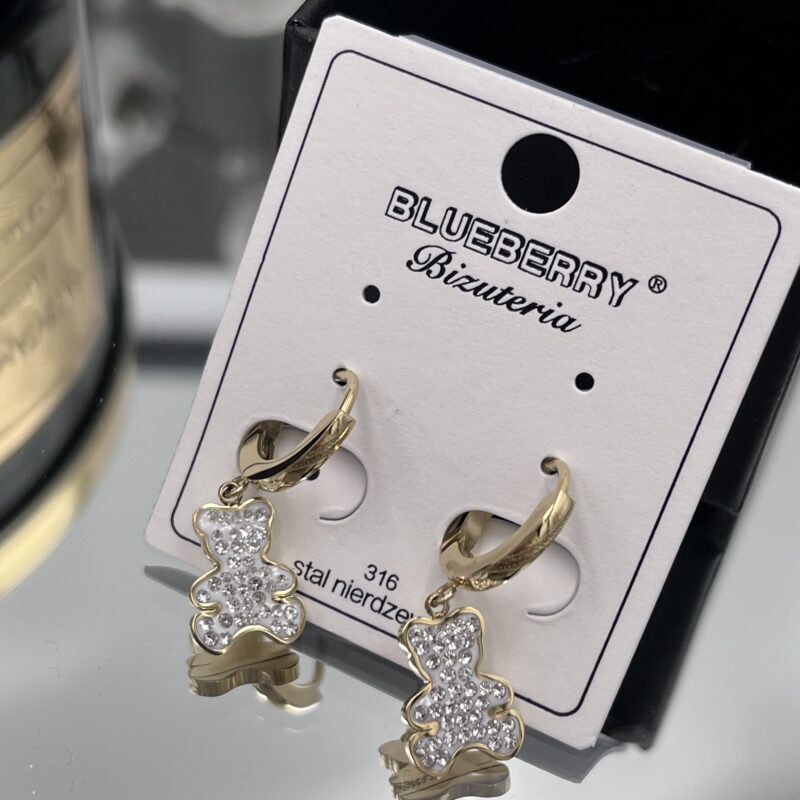 Kolczyki miś misie cyrkonie kółko stal 316L złote