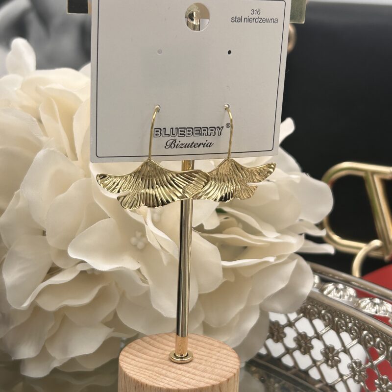 Kolczyki liście Miłorzębu złote stal 316L
