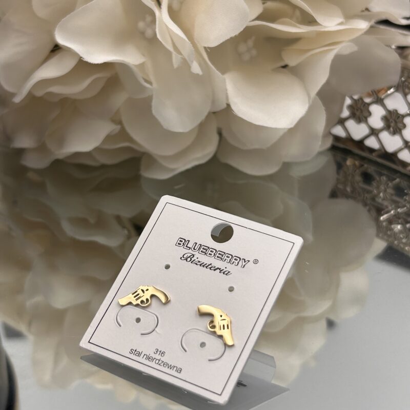 Kolczyki złote pistolet rewolwer stal 316L