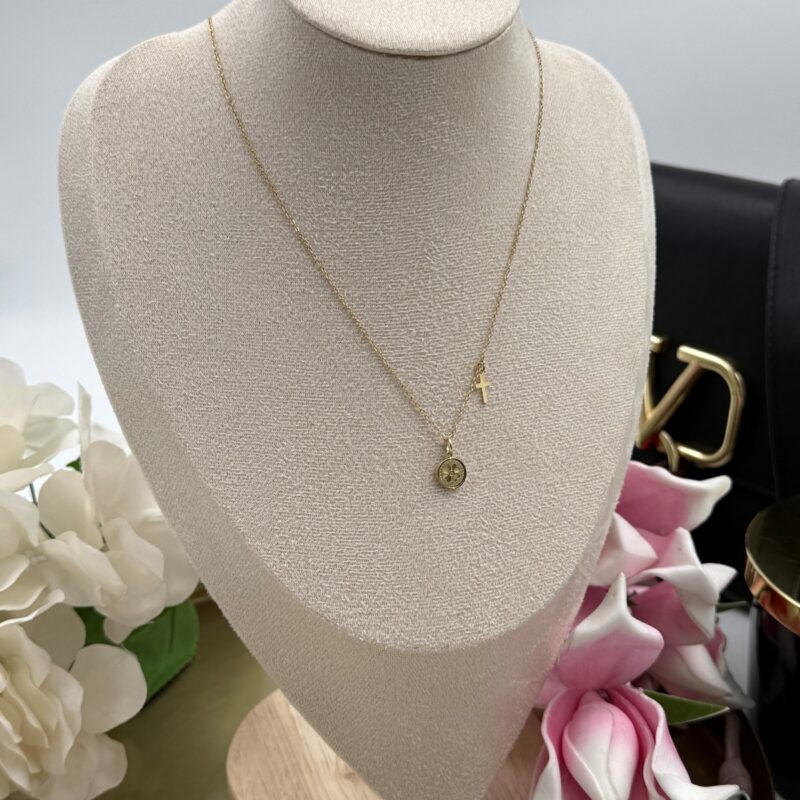 Naszyjnik celebrytka koniczynka kwiatek kółko złoty stal 316L