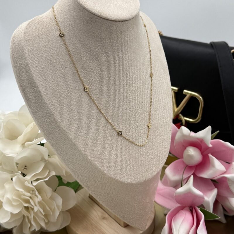 Naszyjnik celebrytka kwiatuszki cyrkonie złoty stal 316L