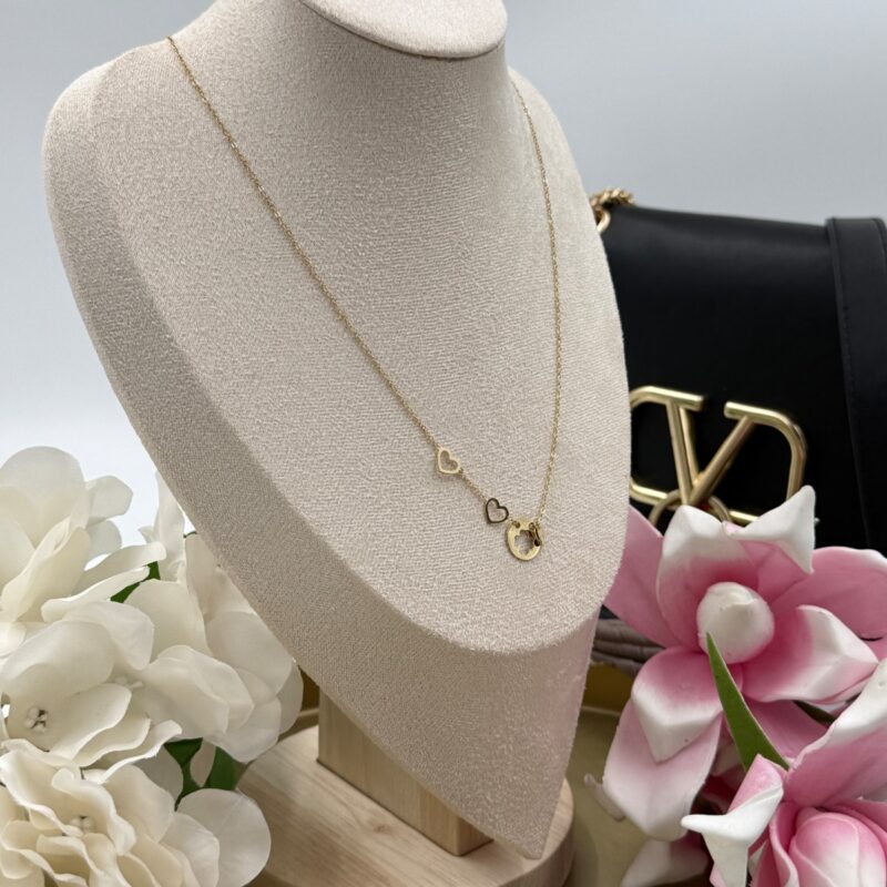 Naszyjnik celebrytka koniczynki serca złoty stal 316L