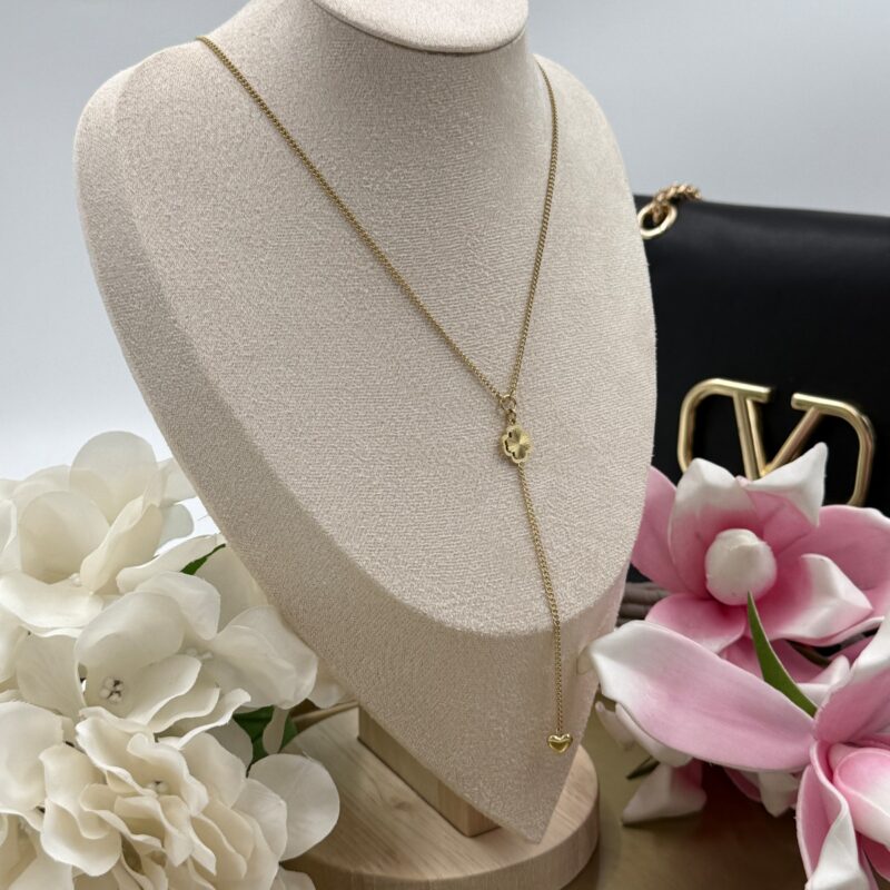 Naszyjnik celebrytka koniczynka serce złoty stal 316L