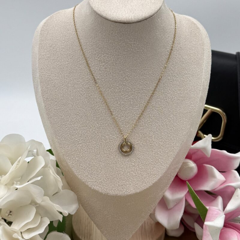 Naszyjnik celebrytka koło kółko cyrkonie złoty stal 316L